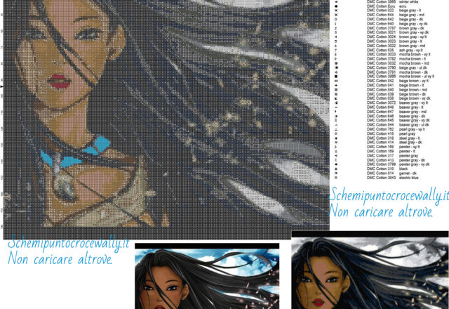 Pocahontas schema gratis punto croce 200x188 52 colori