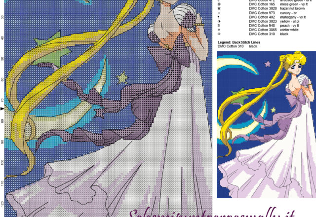 Princessa Serenity schema punto croce 100x148 15 colori