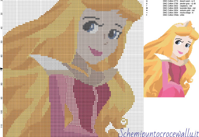 Principessa Aurora Disney schemi gratis disney a punto croce 100x138 15 colori
