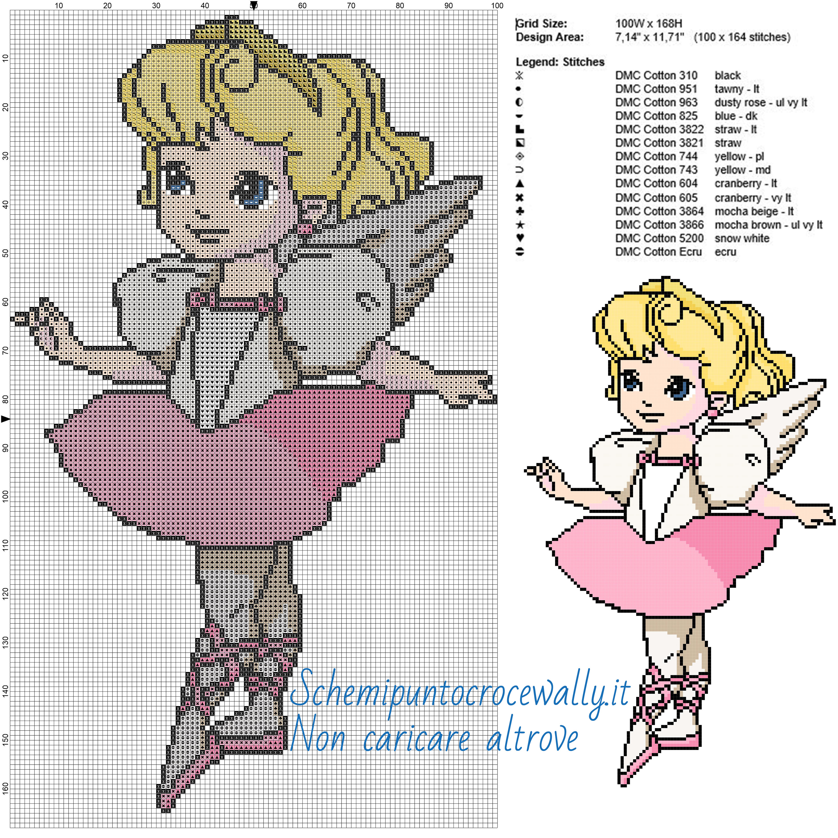 Principessa Aurora ballerina schema Disney a punto croce 100x168 14 colori