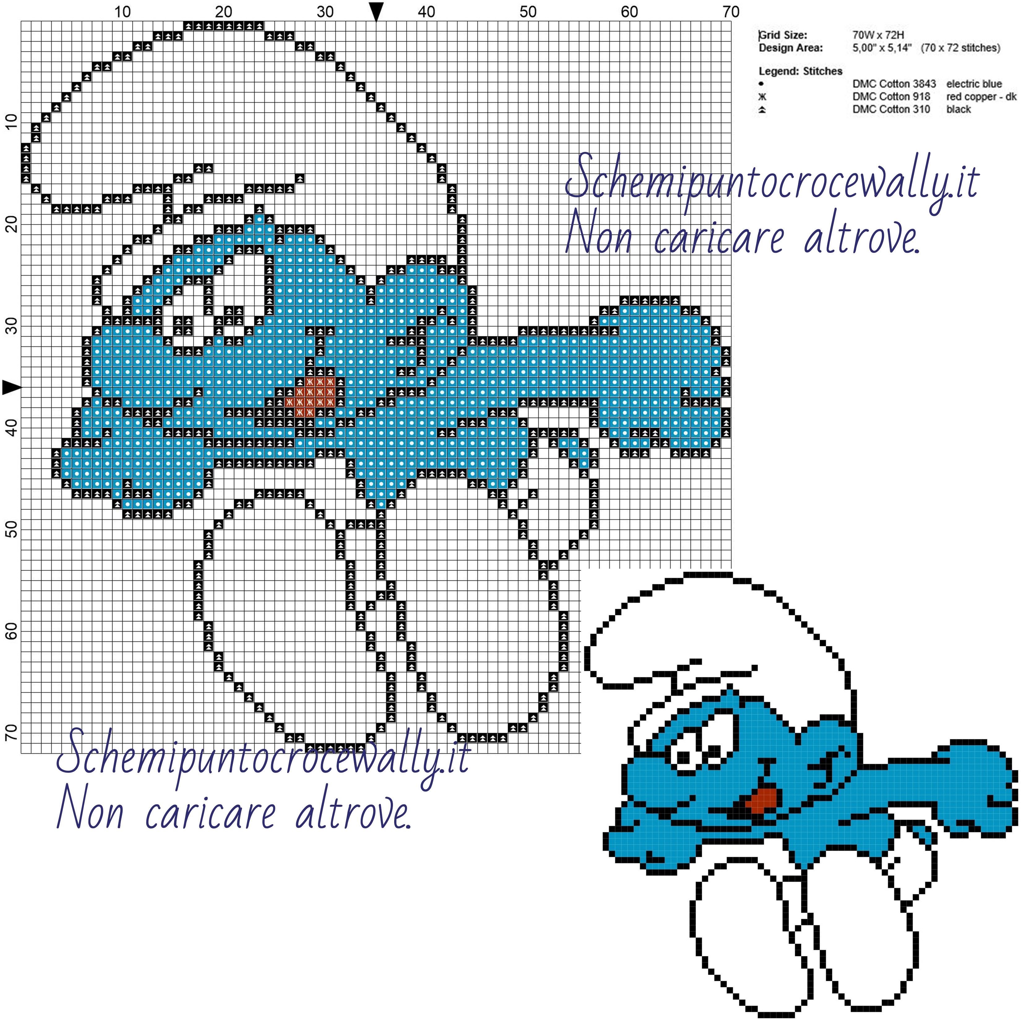 Puffo schema gratis punto croce 70x72 3 colori