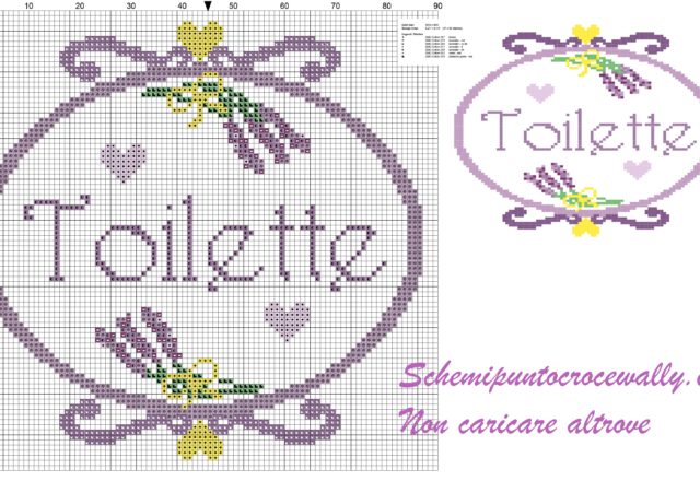 Quadretto toilette con mazzolini di lavanda schema punto croce