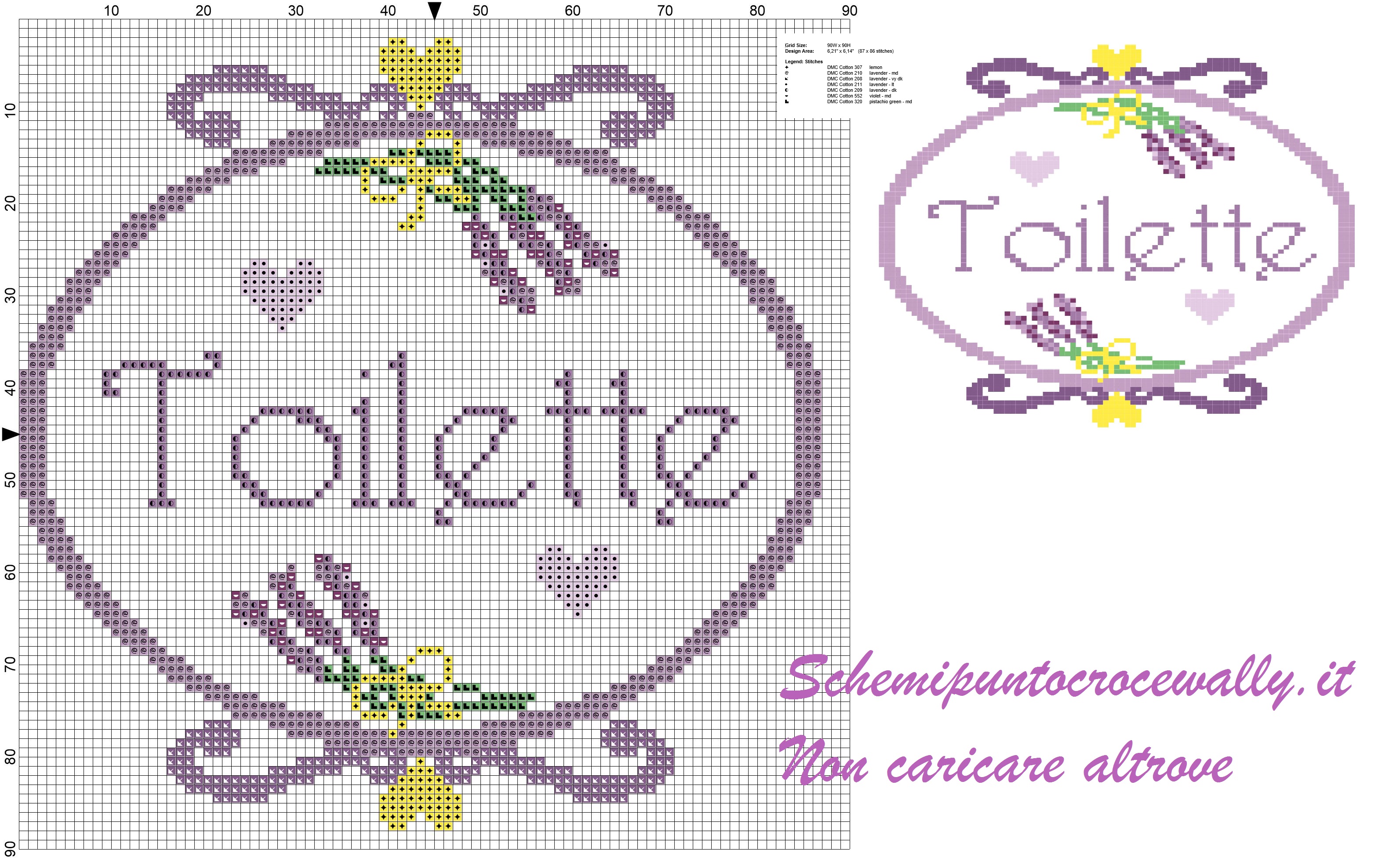 Quadretto toilette con mazzolini di lavanda schema punto croce