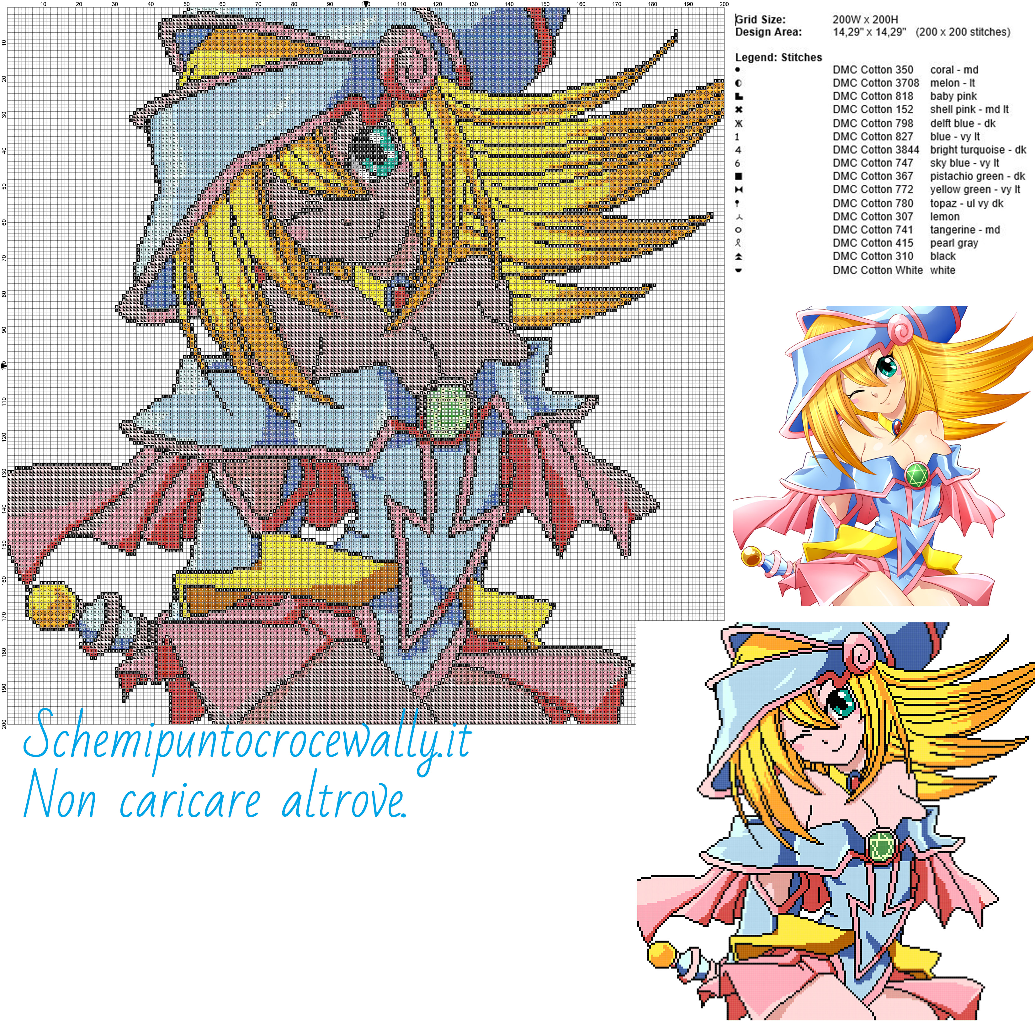 Ragazza Maga Nera (Yu Gi Oh) schema gratis punto croce 200x200 16 colori