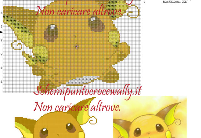 Raichu schema punto croce 100x88 8 colori
