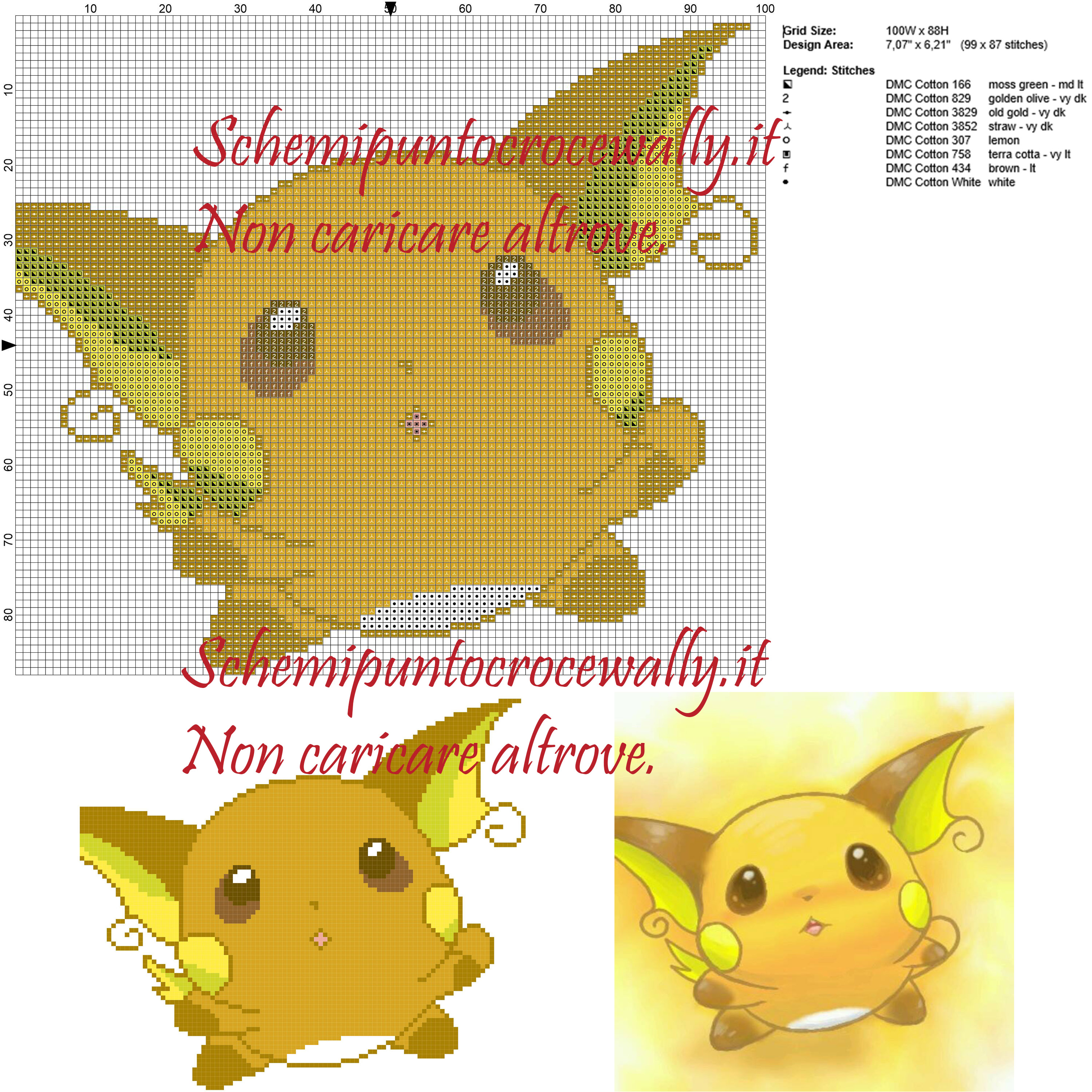 Raichu schema punto croce 100x88 8 colori