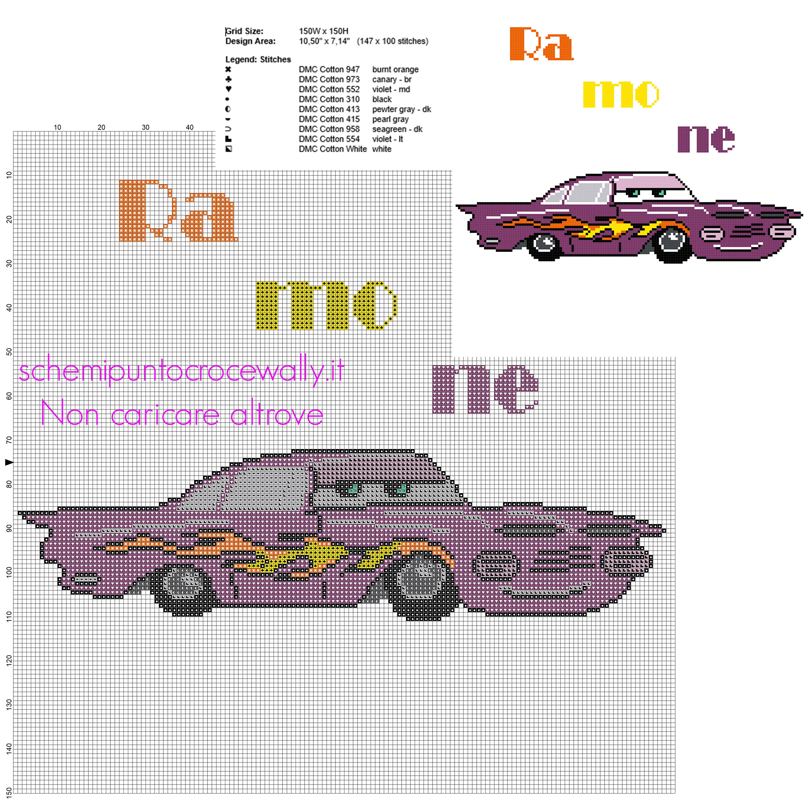 Ramon personaggio Disney Cars schema punto croce grande cartoni animati