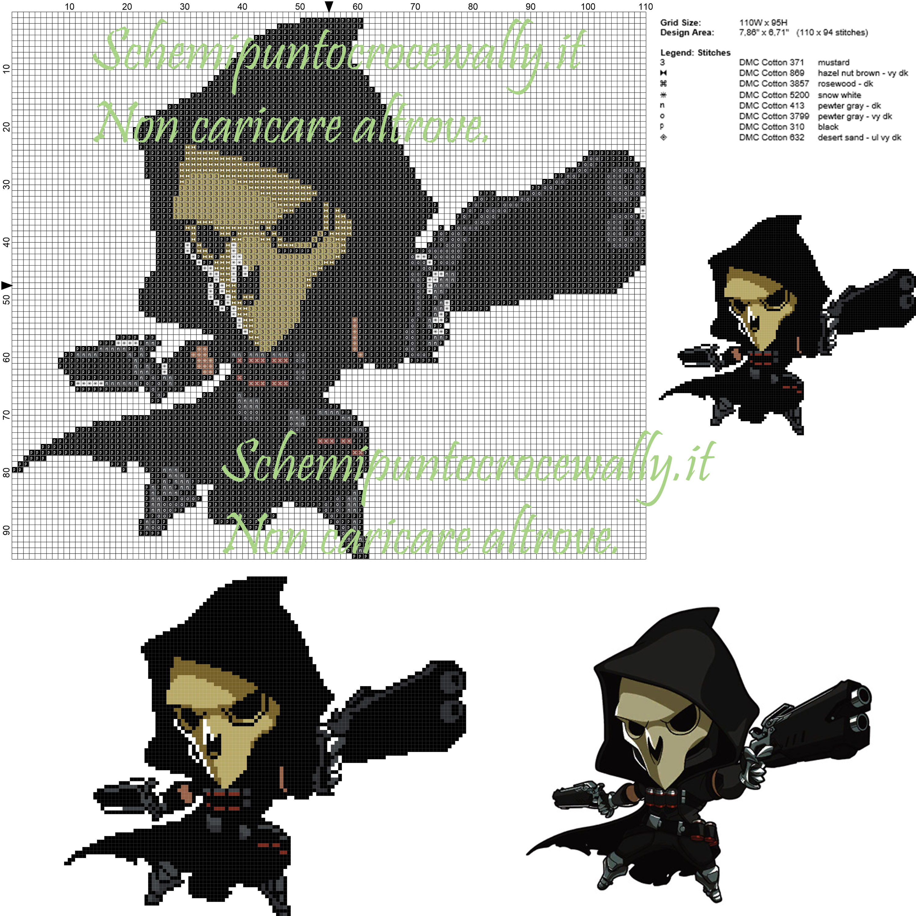 Reaper (Overwatch) schema punto croce 110x95 8 colori
