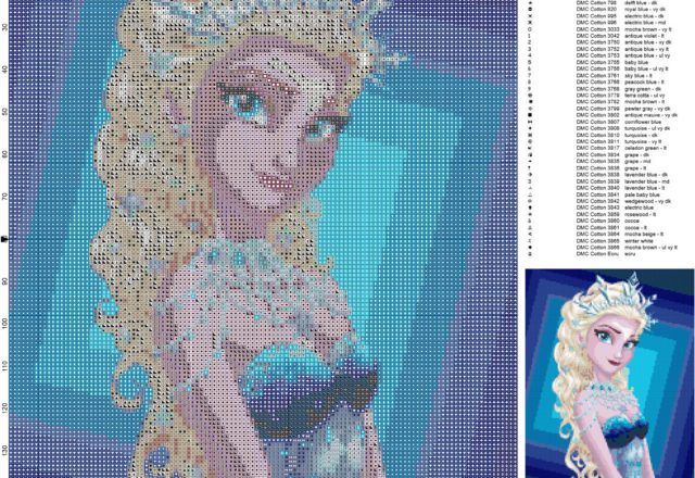 Regina Elsa schema punto croce gratis frozen 120x160 50 colori