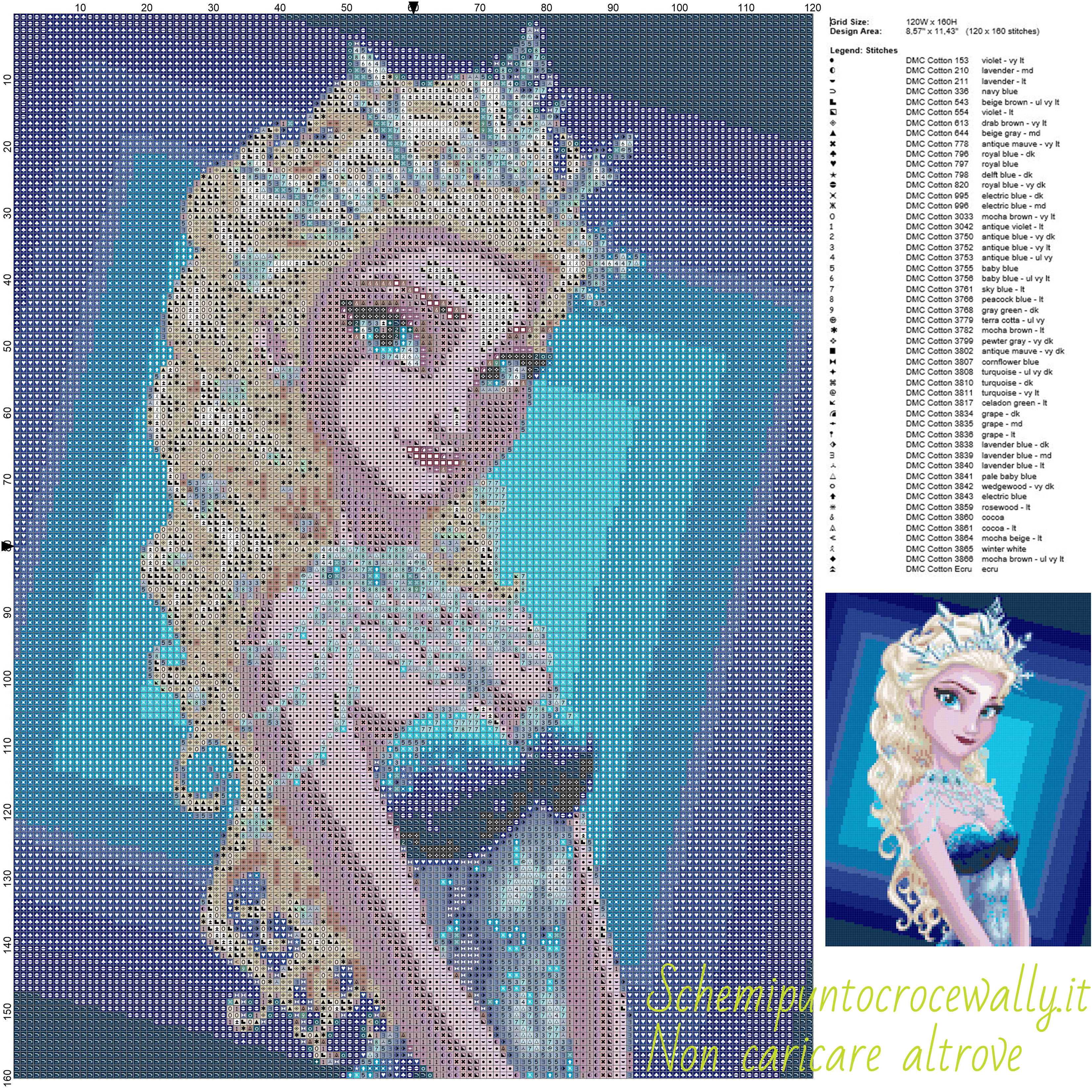 Regina Elsa schema punto croce gratis frozen 120x160 50 colori