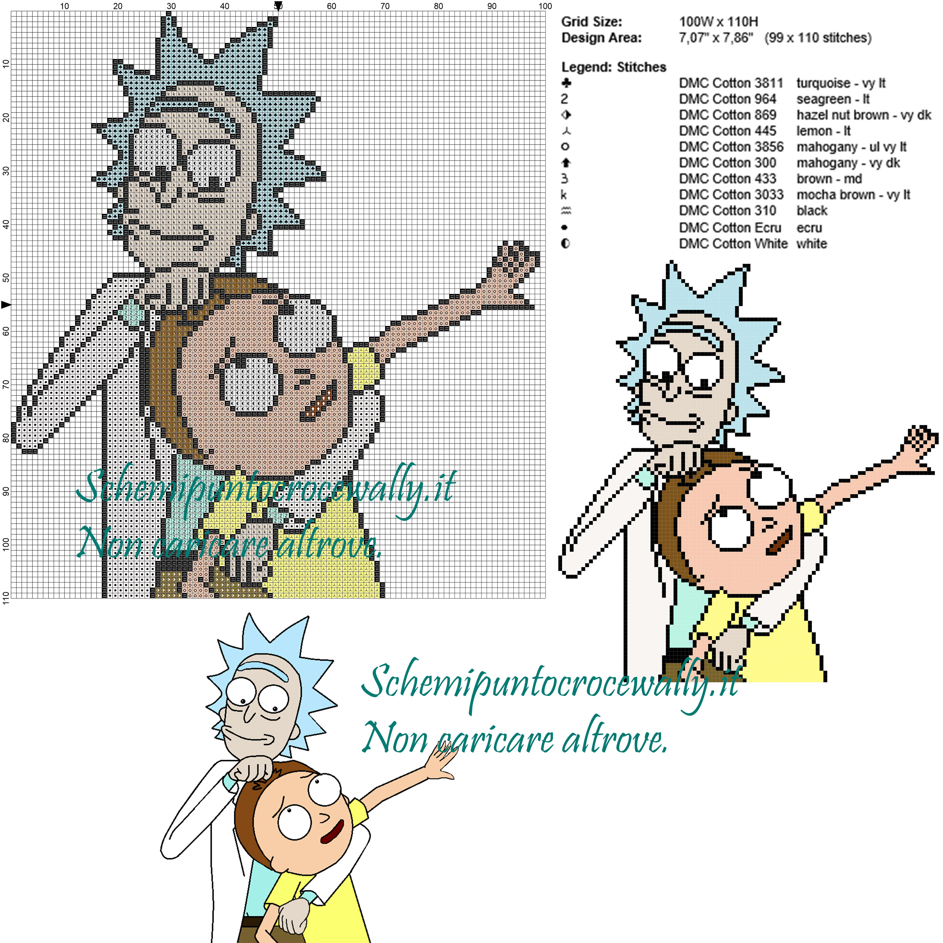 Rick e Morty schema punto croce 100x110 11 colori