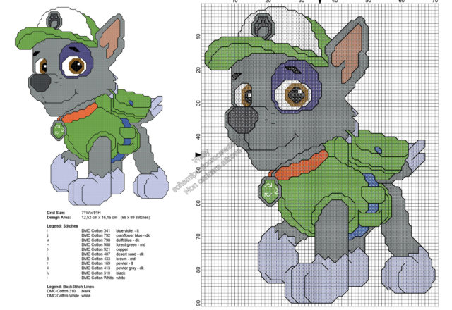 Rocky di Paw Patrol schema punto croce gratis 69x89