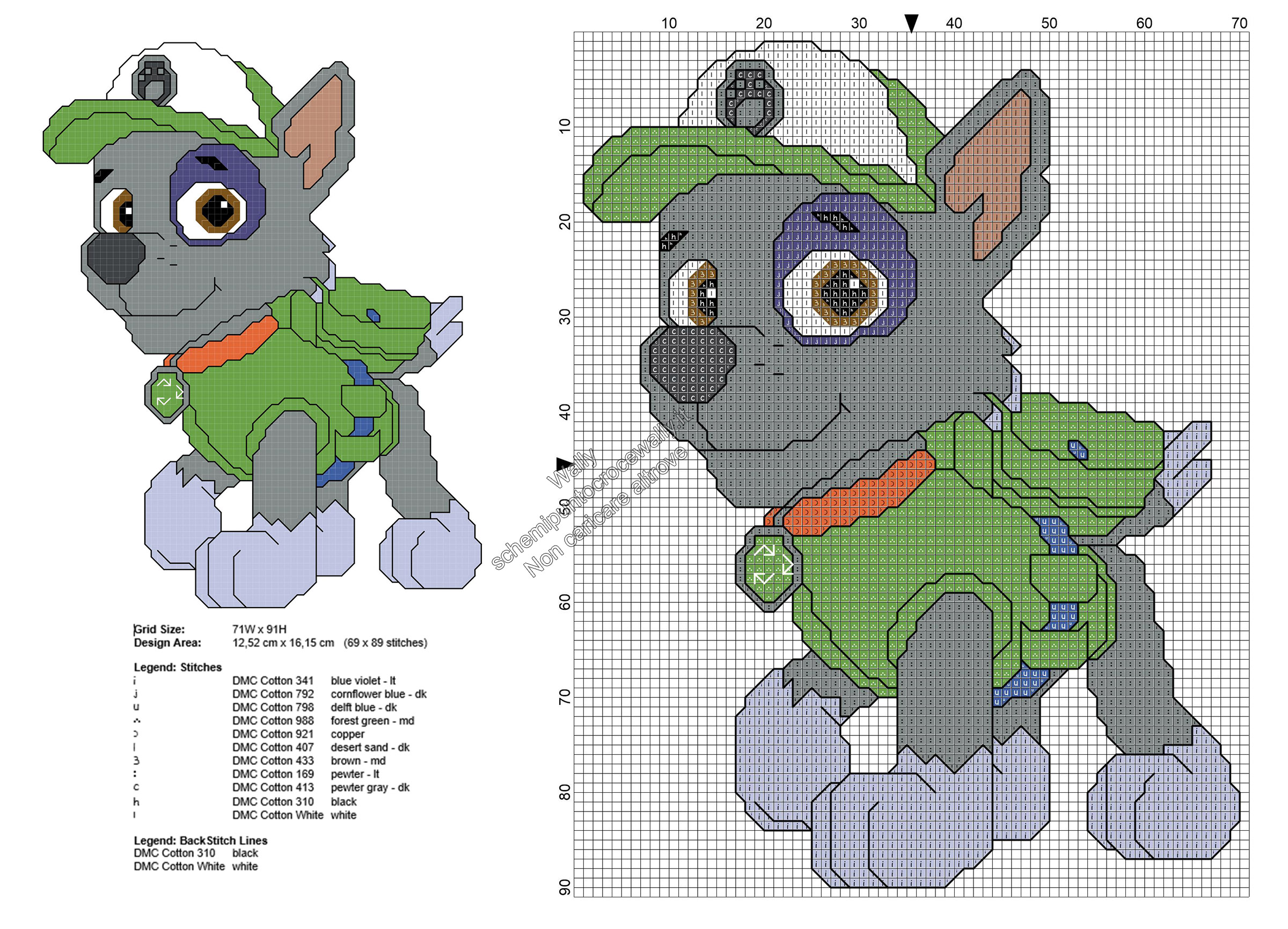 Rocky di Paw Patrol schema punto croce gratis 69x89