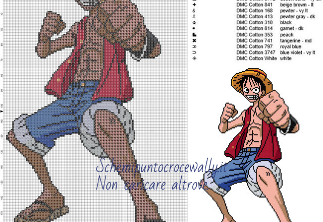 Rubber (One Piece) schema gratis punto croce 120x107 14 colori