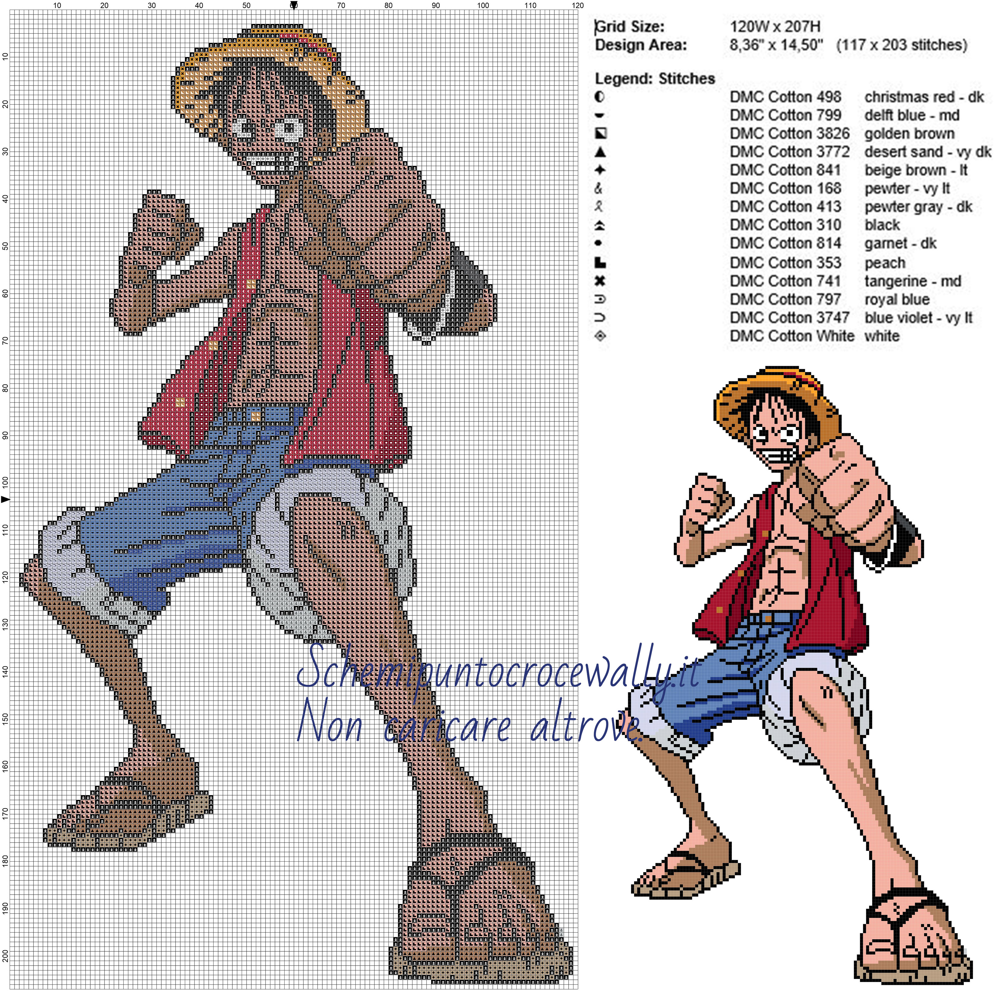 Rubber (One Piece) schema gratis punto croce 120x107 14 colori