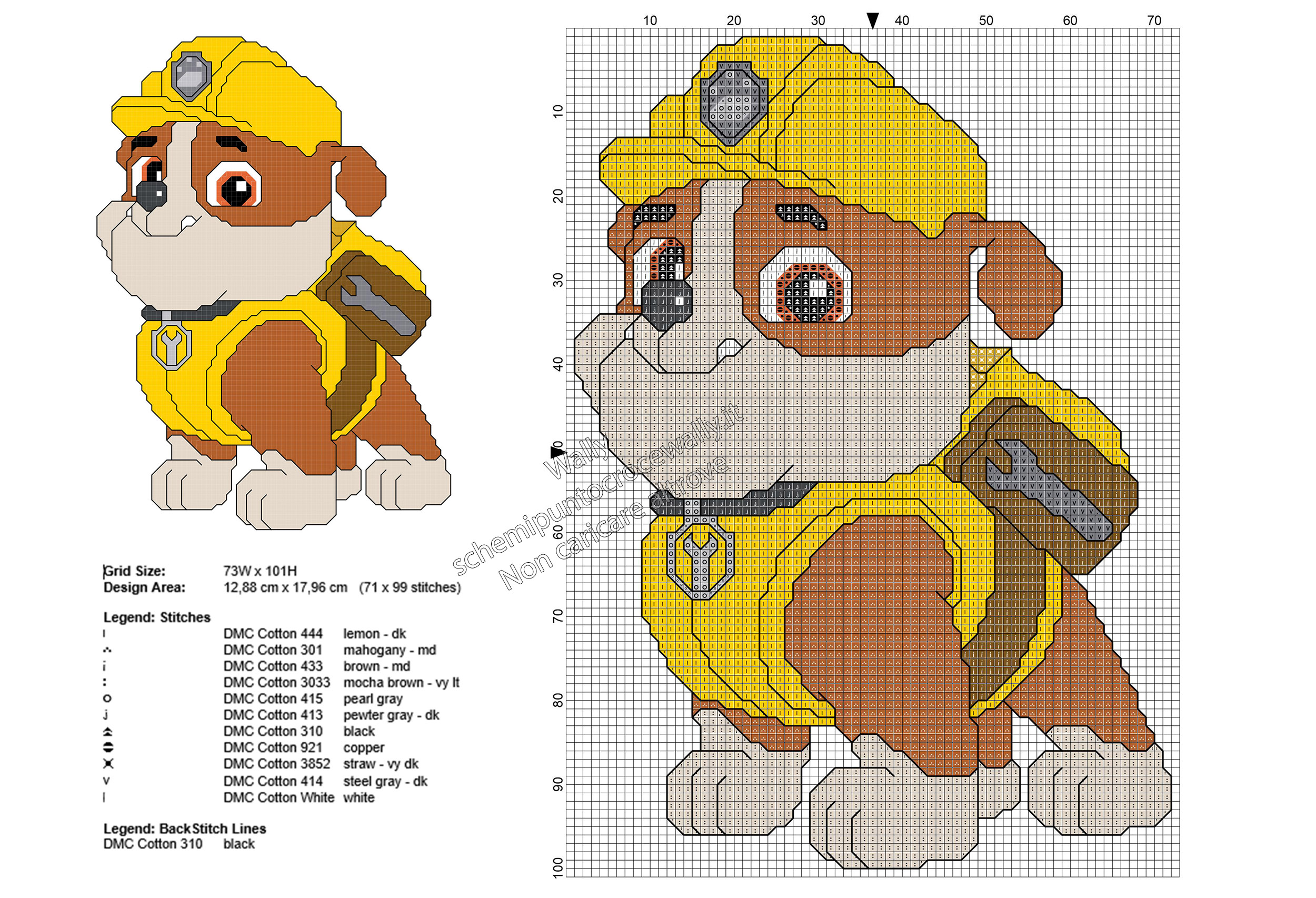 Rubble da Paw Patrol schema ricamo punto croce gratis 71x99