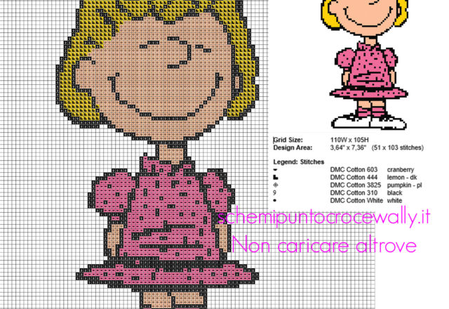 Sally personaggio dei Peanuts schema punto croce gratis