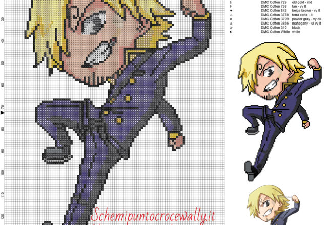 Sanji (One Piece) schema punto croce 100x145 15 colori