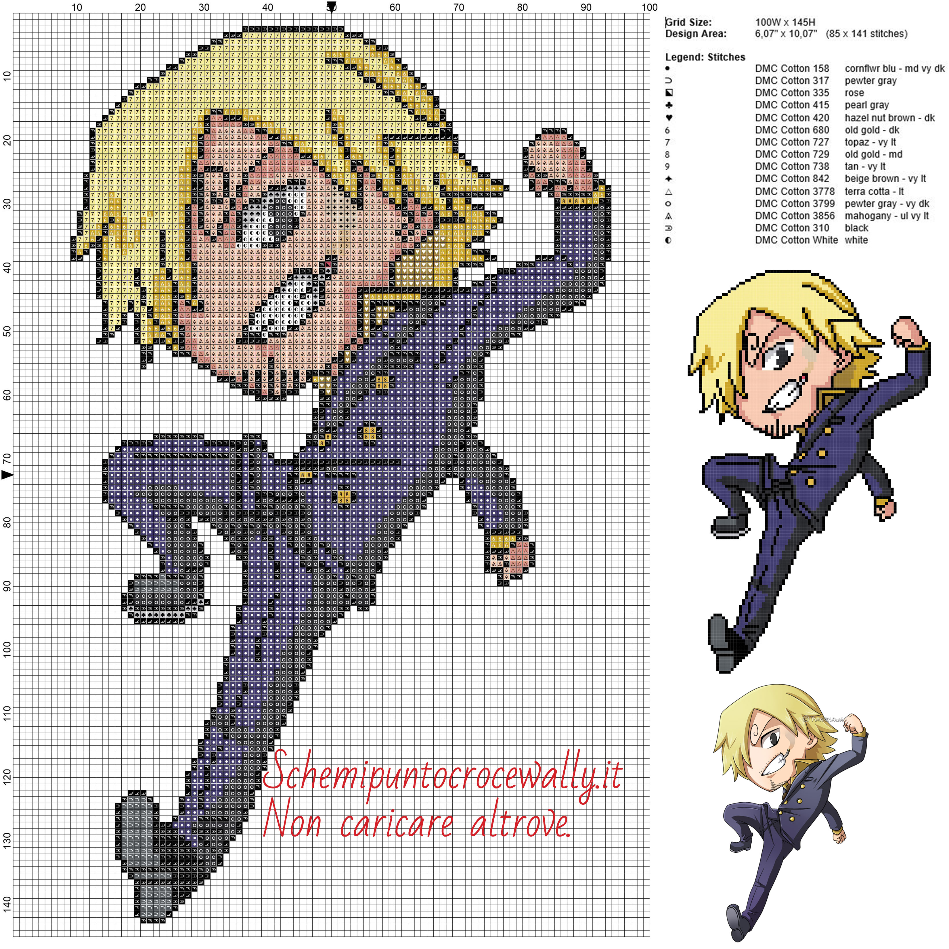 Sanji (One Piece) schema punto croce 100x145 15 colori