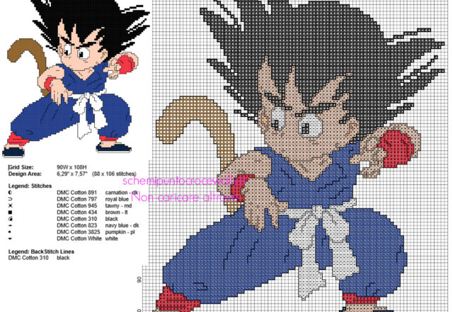 Schema a punto croce di Goku bambino dal primo Dragon Ball anime