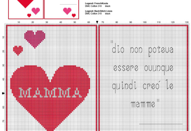 Schema biglietto per la Festa della Mamma con cuoricini e dedica citazione download gratis