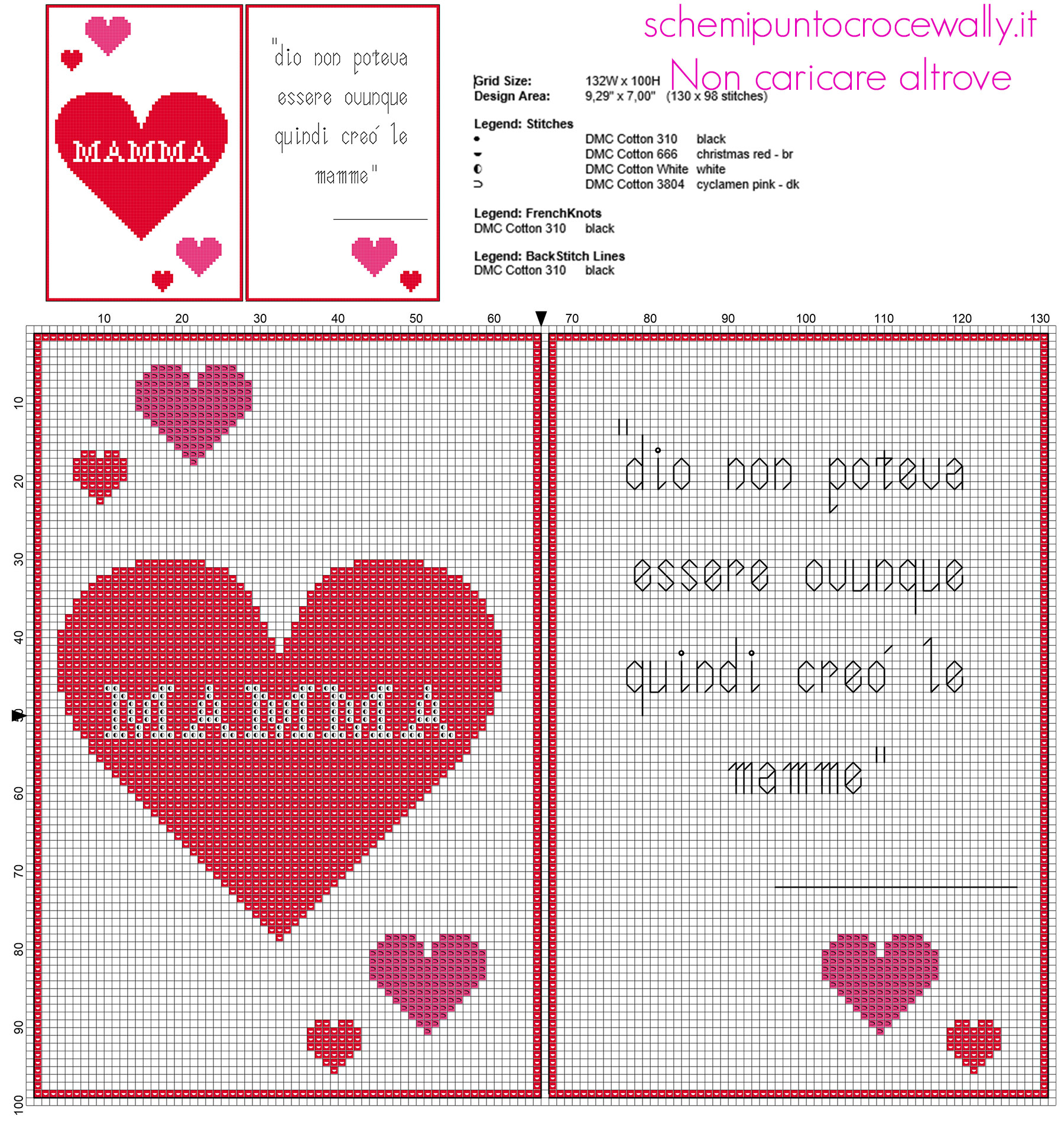 Schema biglietto per la Festa della Mamma con cuoricini e dedica citazione download gratis