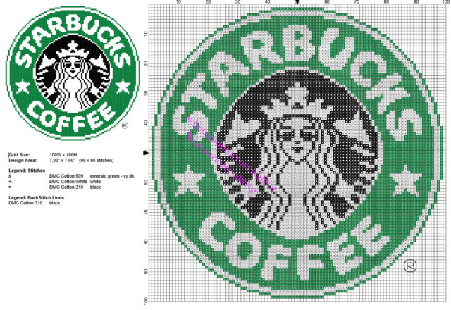 Schema da ricamare punto croce logo della Starbucks Coffee