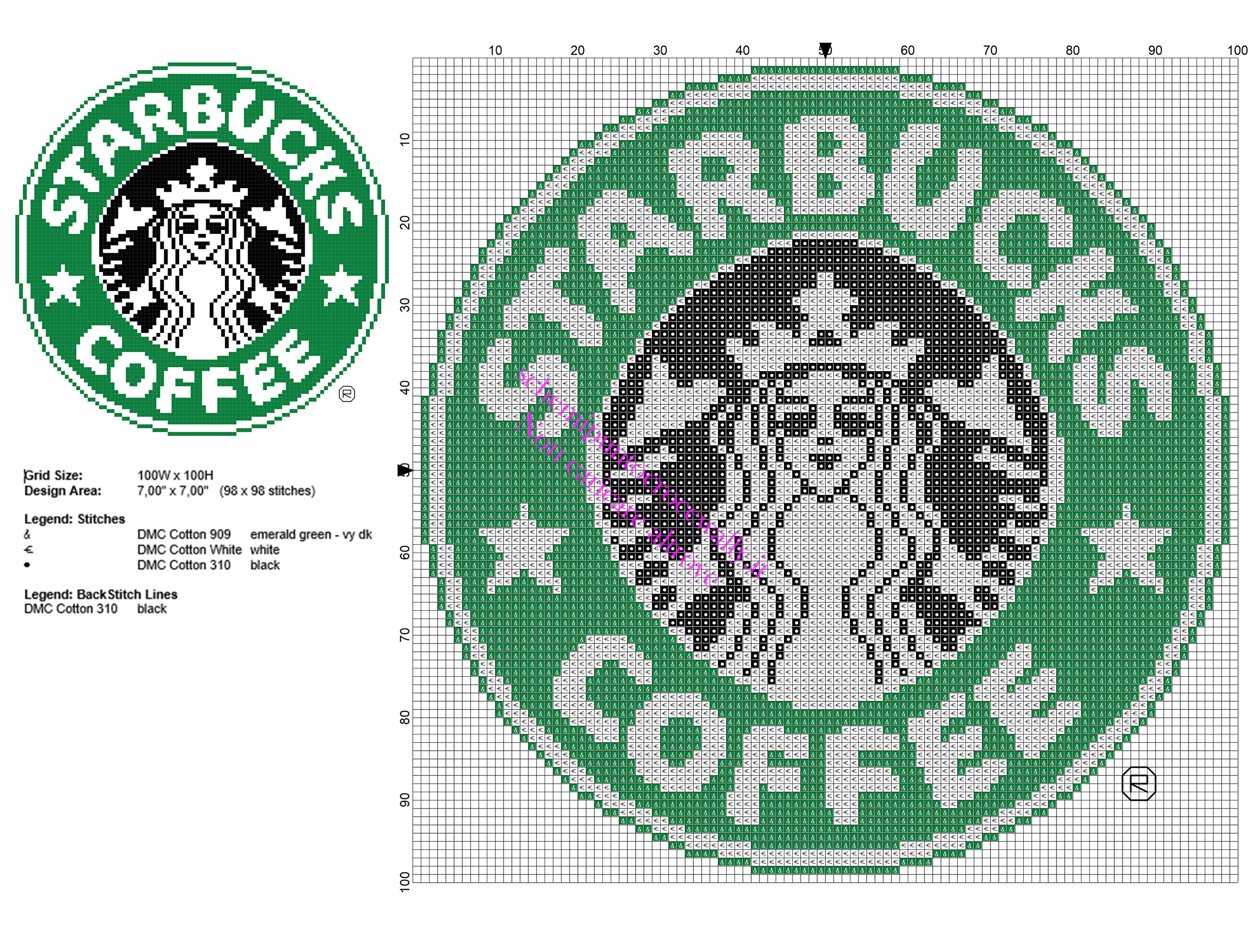 Schema da ricamare punto croce logo della Starbucks Coffee