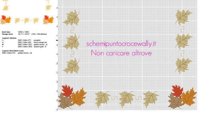 Schema gratis bordo punto croce con foglie autunnali larghezza 30 crocette