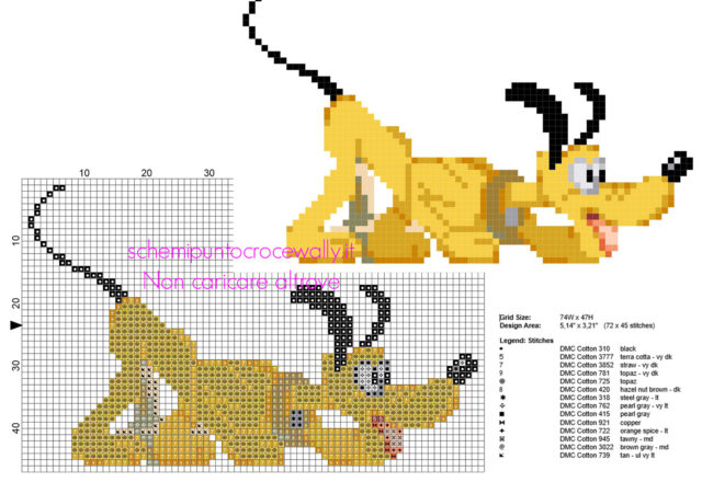 Schema gratis punto croce Disney Pluto videogiochi anni 80 16 bit