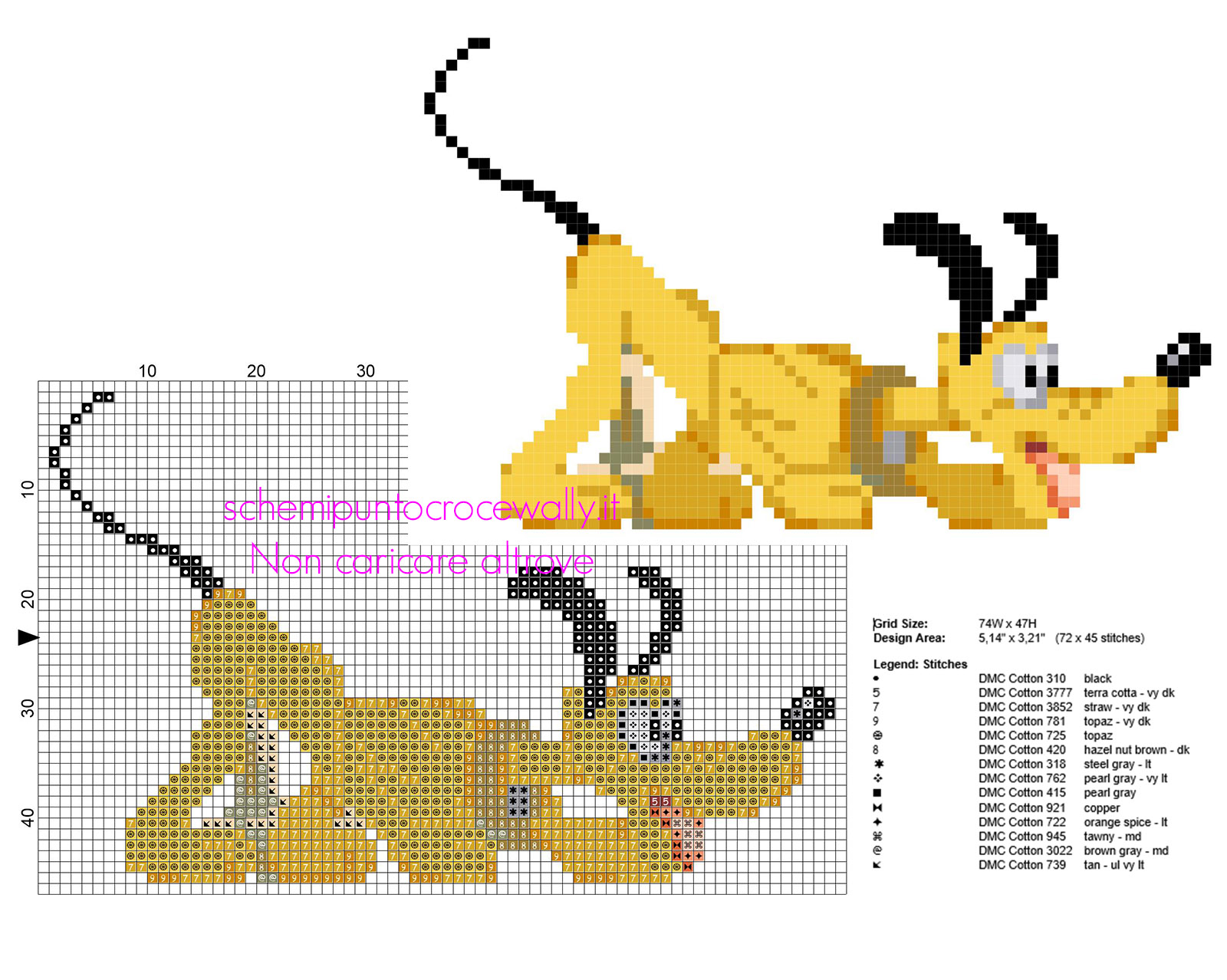 Schema gratis punto croce Disney Pluto videogiochi anni 80 16 bit