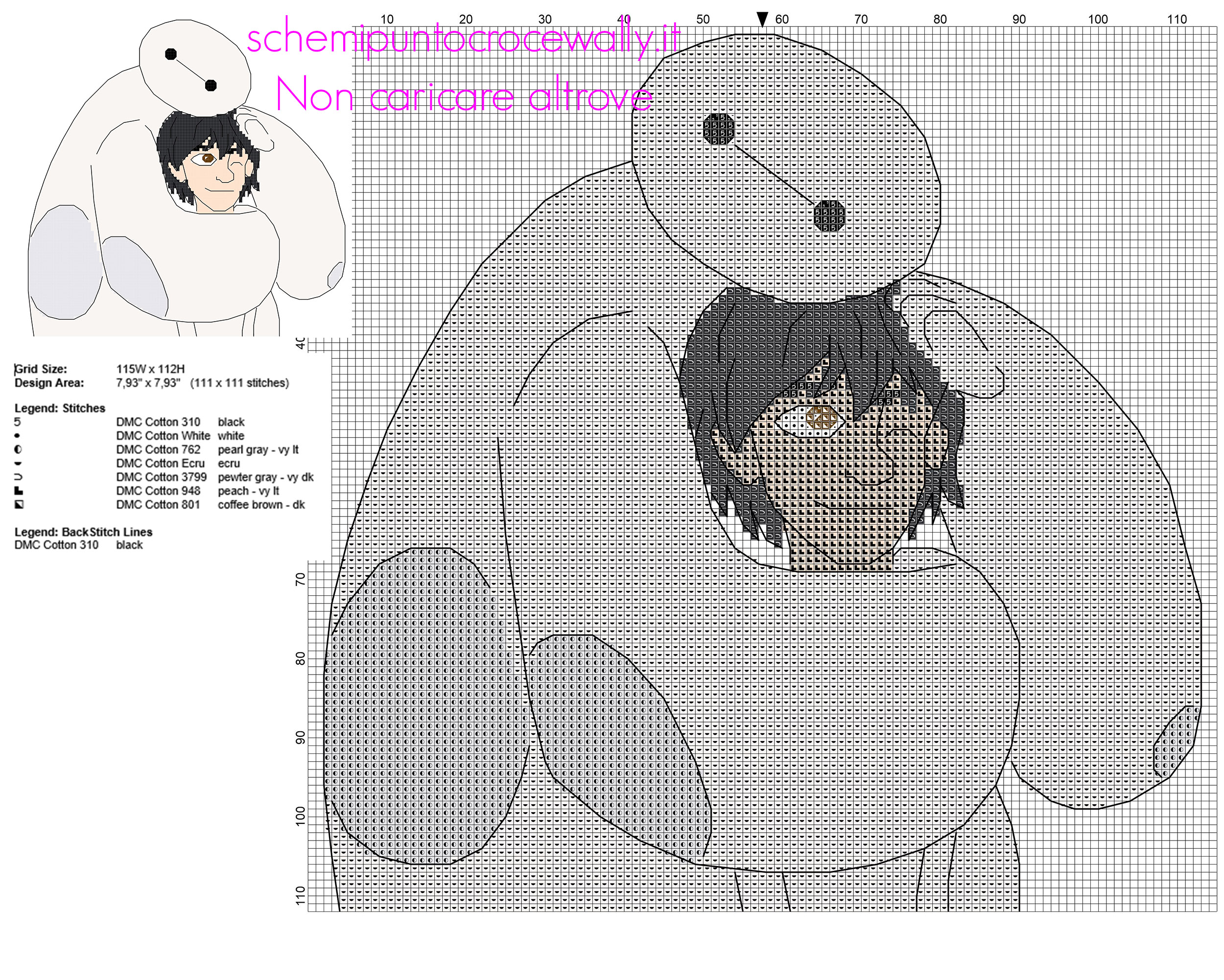 Schema punto croce Baymax e Hiro Hamada dal cartone animato film Big Hero 6