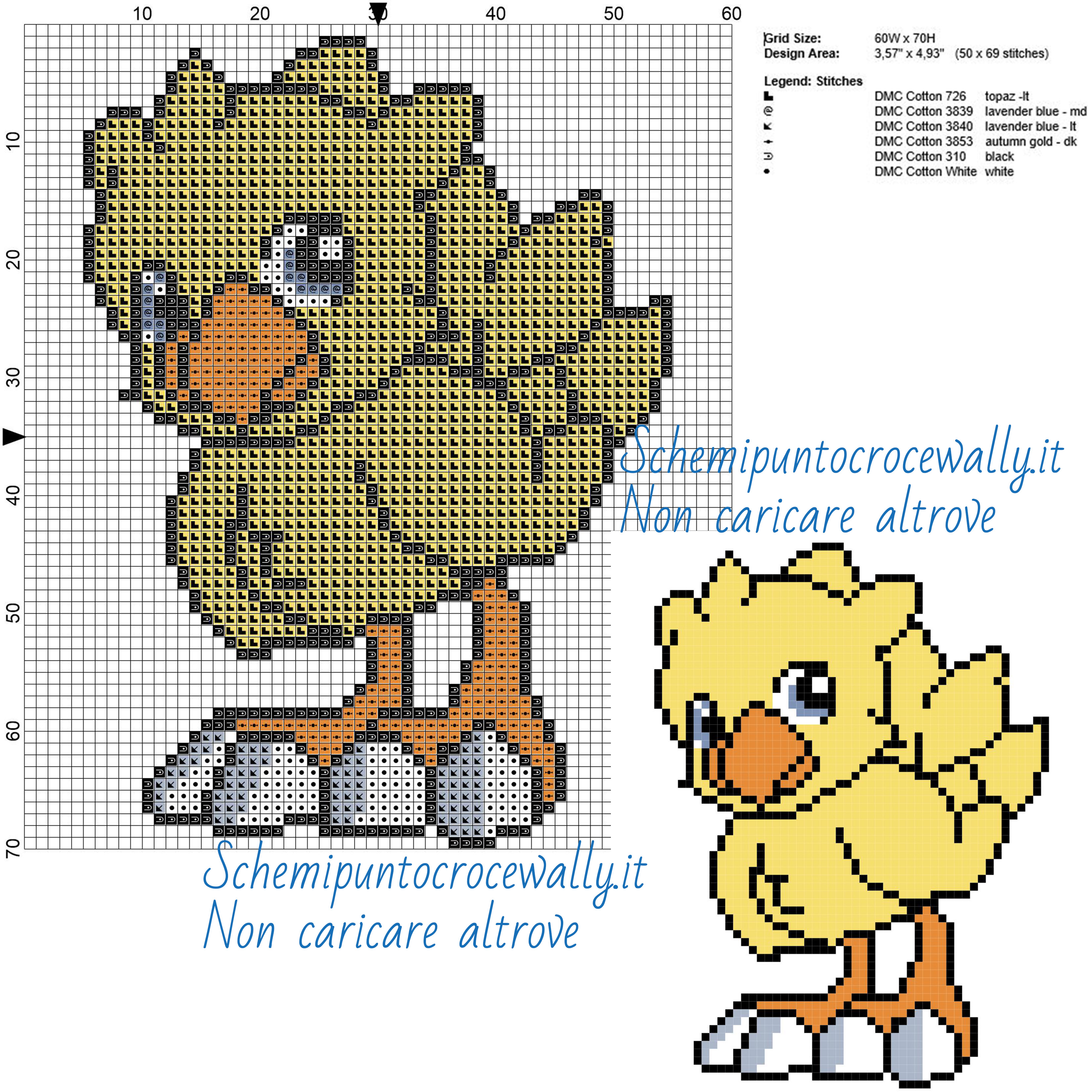 Schema punto croce Chocobo (Final Fantasy Saga) 60x70 6 colori