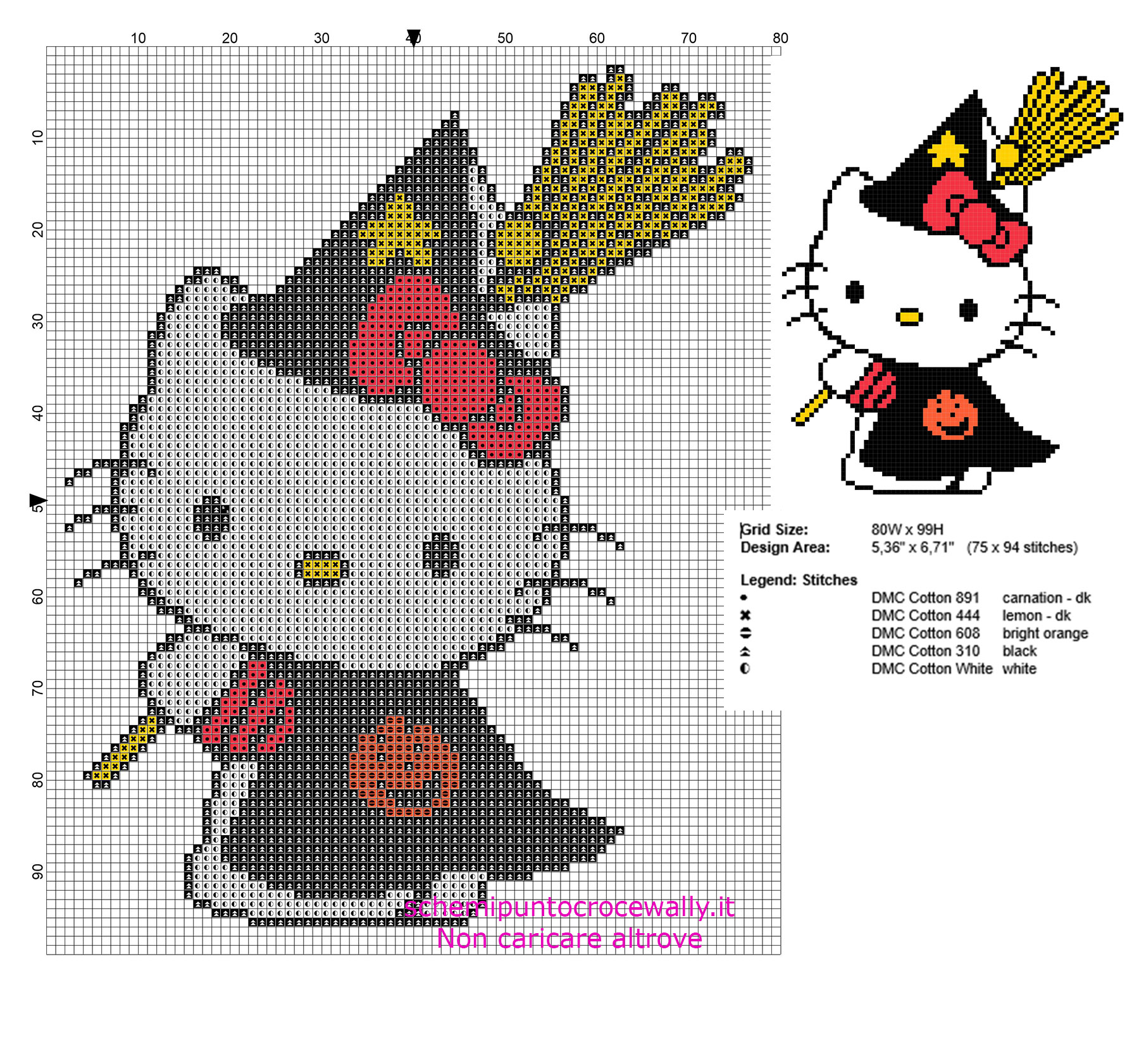 Schema punto croce Hello Kitty Strega di Halloween