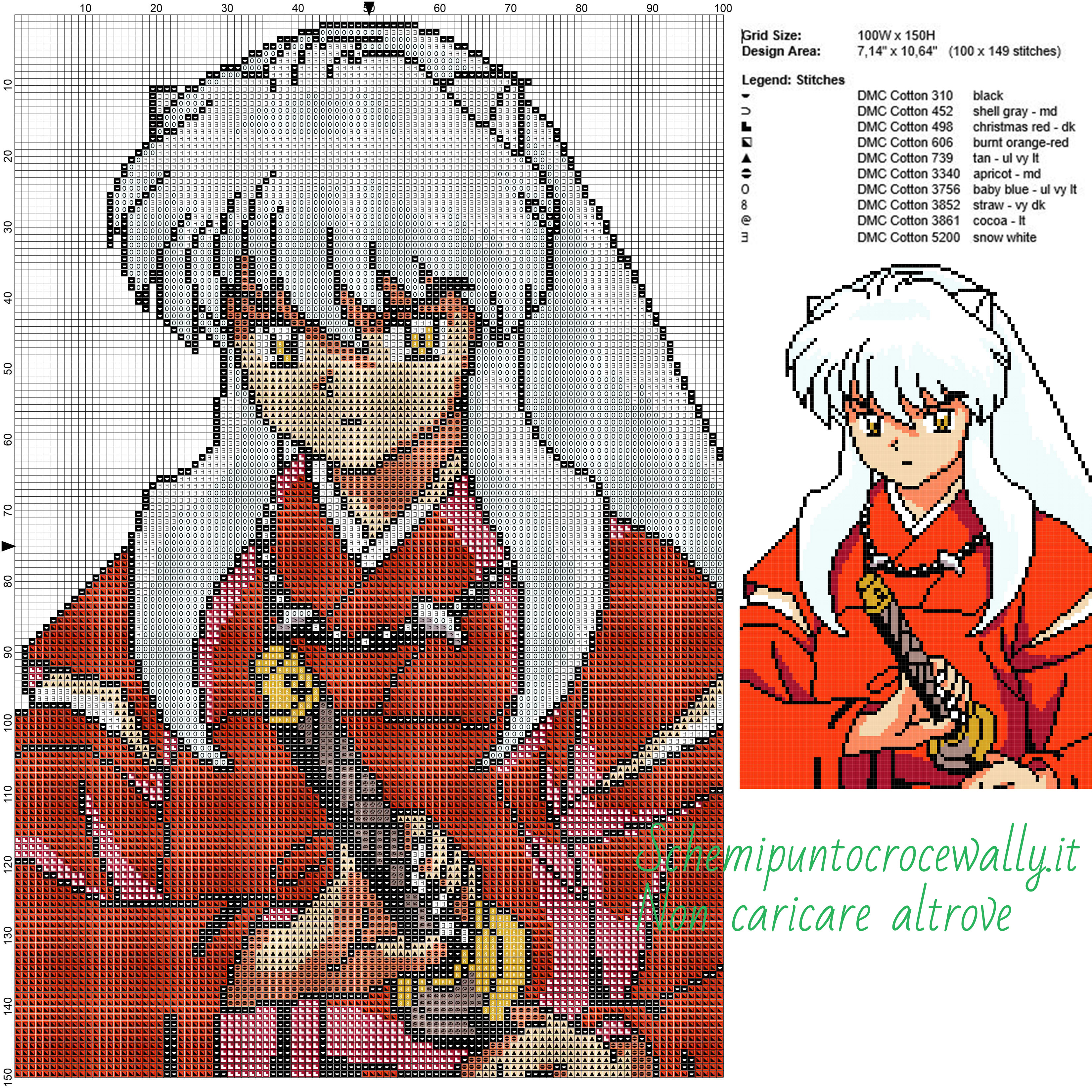 Schema punto croce Inuyasha 100x150 10 colori