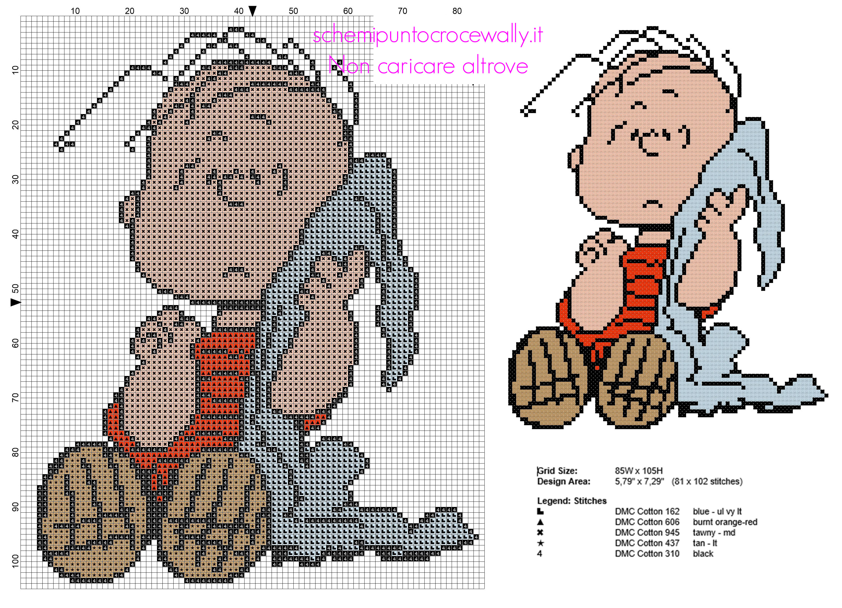 Schema punto croce Linus personaggio Snoopy Charlie Brown