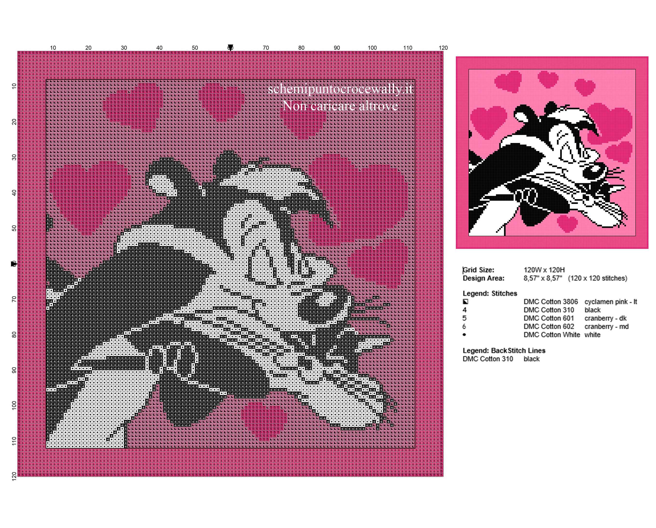 Schema punto croce Pepé Le Pew e la Gatta Penelope San Valentino Looney Tunes