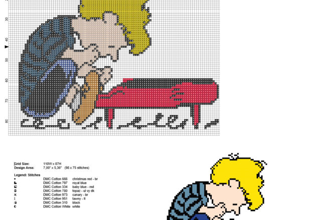 Schema punto croce Schroeder personaggio Charlie Brown Peanuts