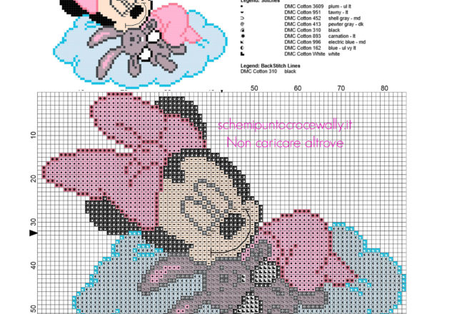 Schema punto croce baby Minnie che dorme con l’ orsetto