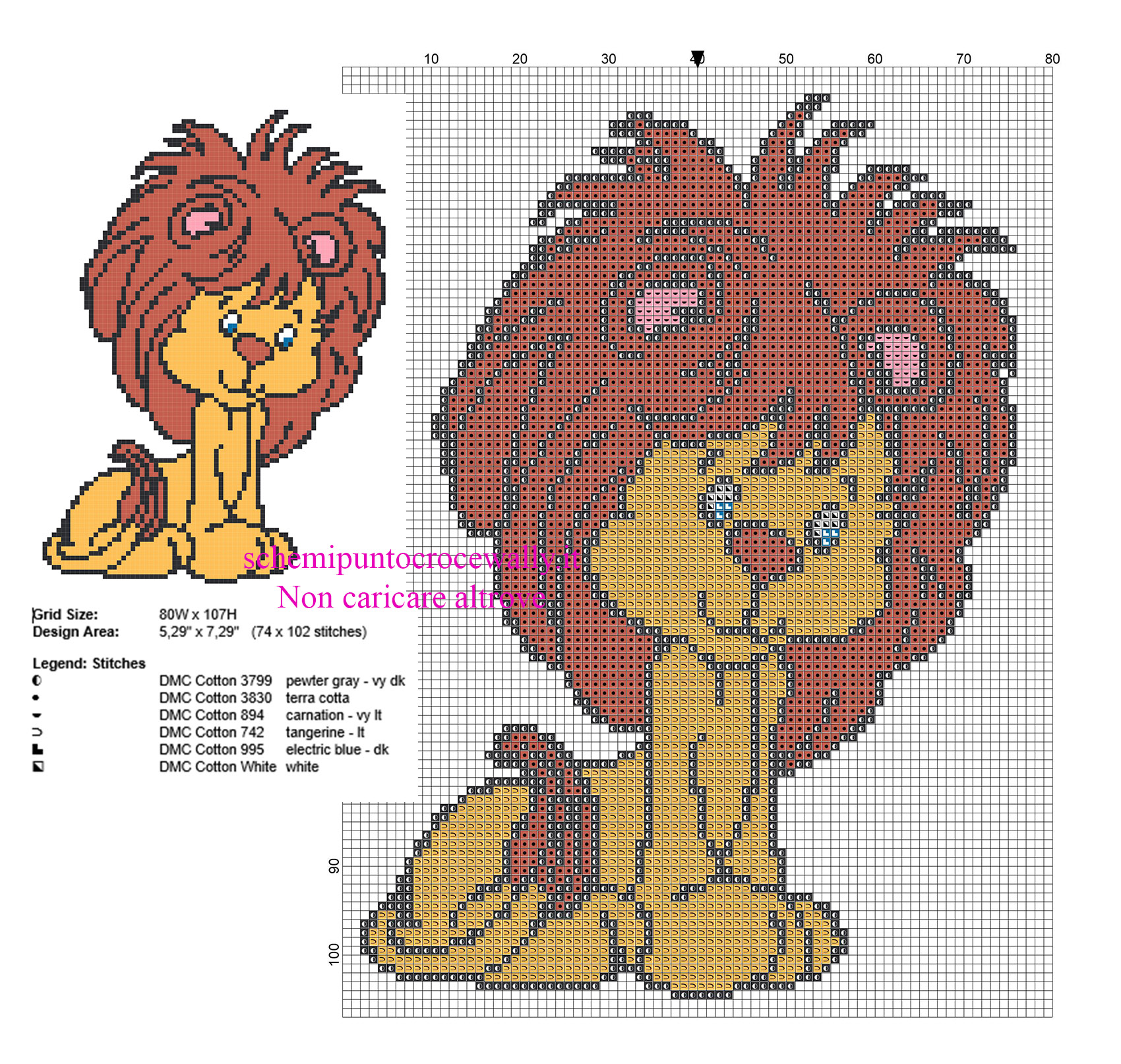 Schema punto croce cucciolo di leone 74 x 102 crocette 6 colori marca DMC