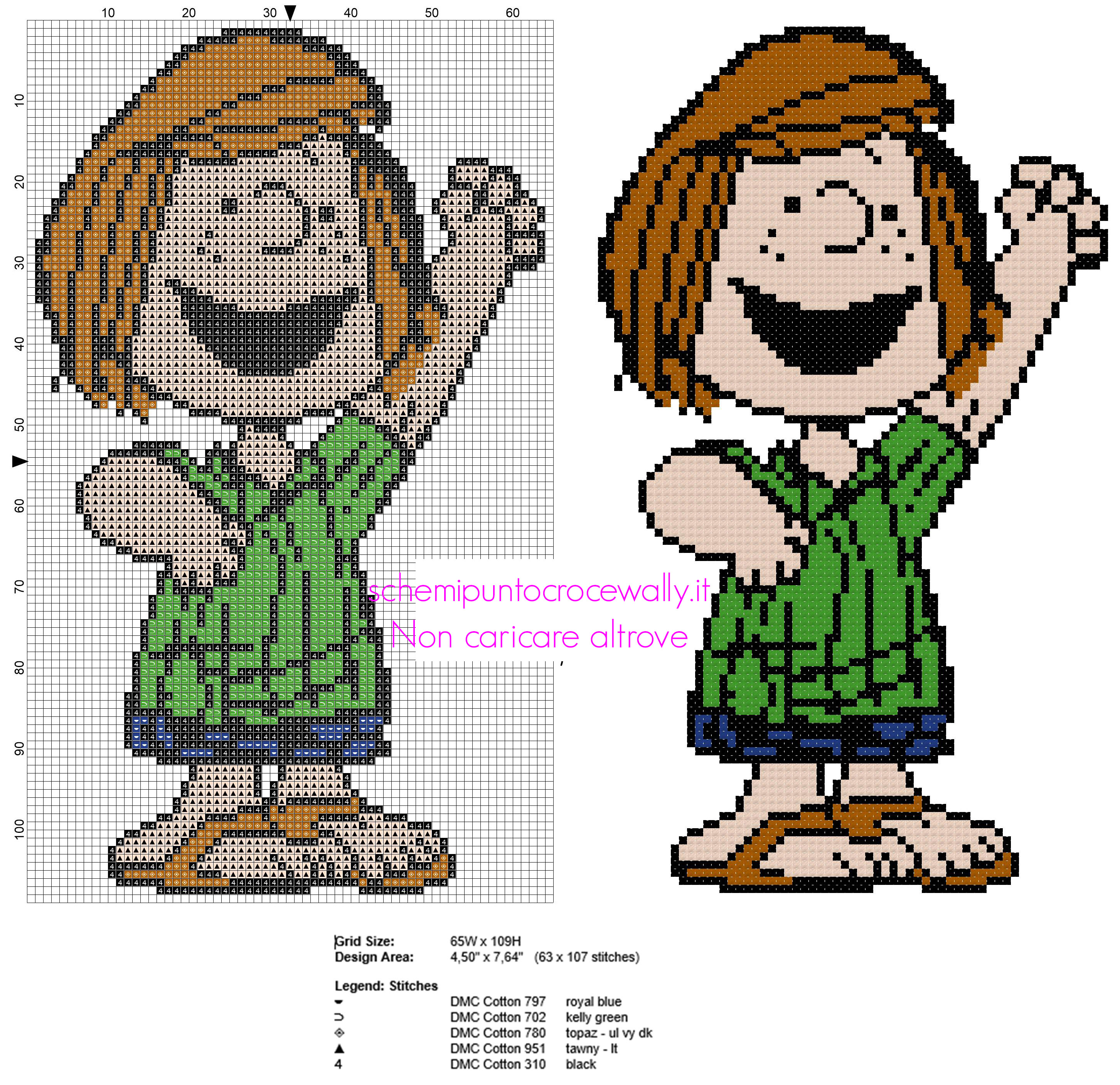 Schema punto croce da ricamare di Patty personaggio dei Peanuts