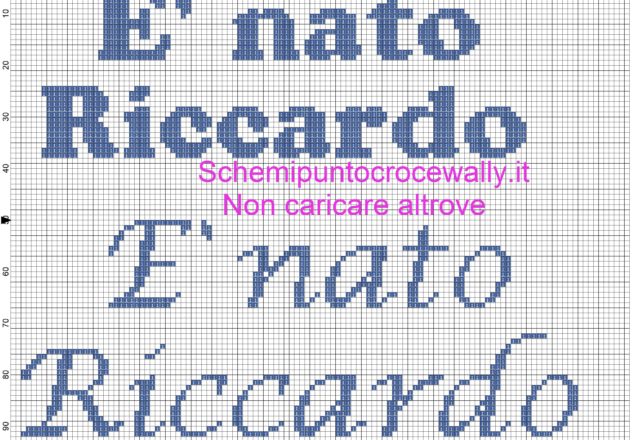 Schema punto croce è nato Riccardo per fiocco nascita