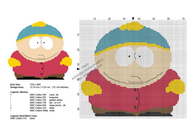 Schema punto croce gratis Cartman da South Park 70x64