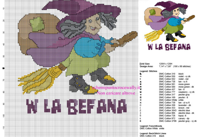 Schema punto croce gratis W La Befana per l’ Epifania