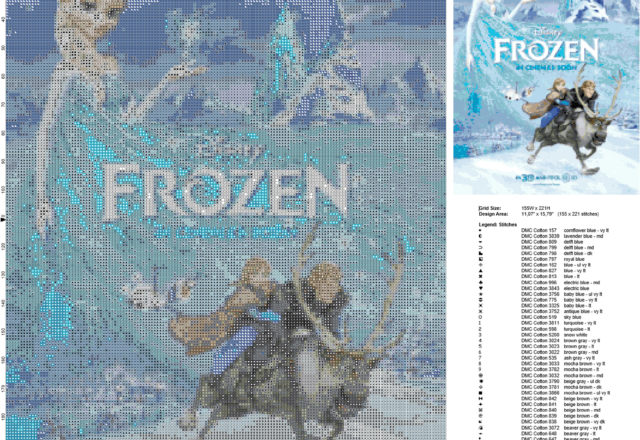 Schema punto croce poster del film cartone animato Disney Frozen