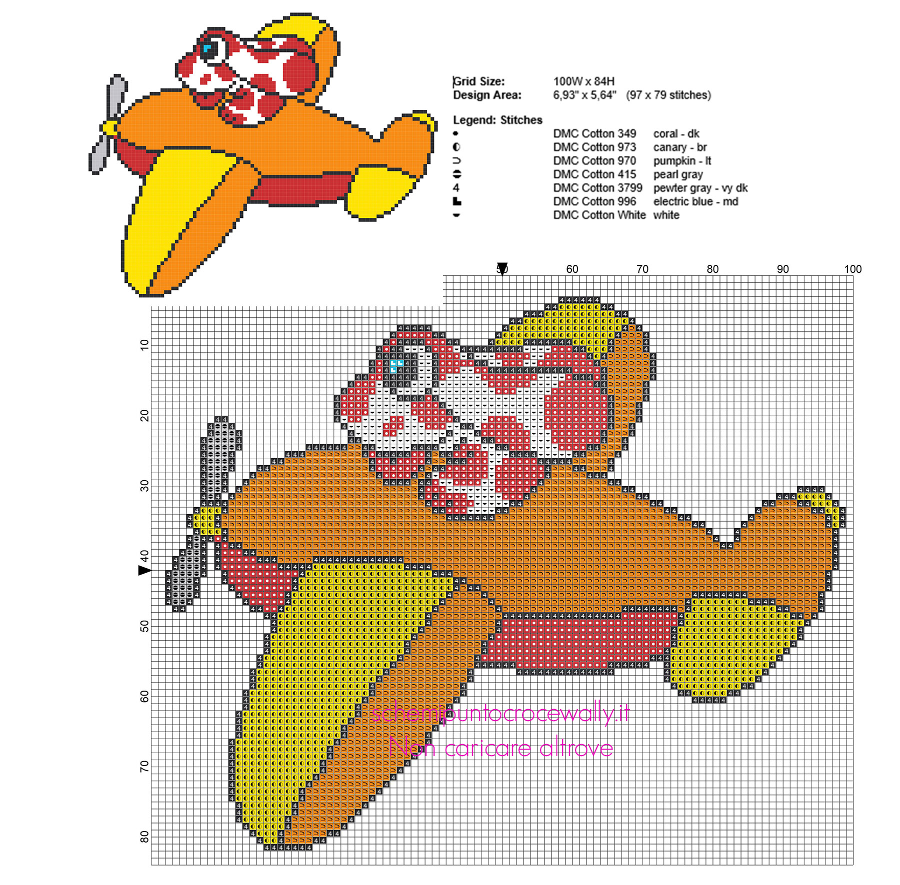 Schema punto croce ricamo La Pimpa su aeroplanino