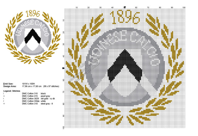 Schema ricamo punto croce logo stemma Udinese Calcio 99x97