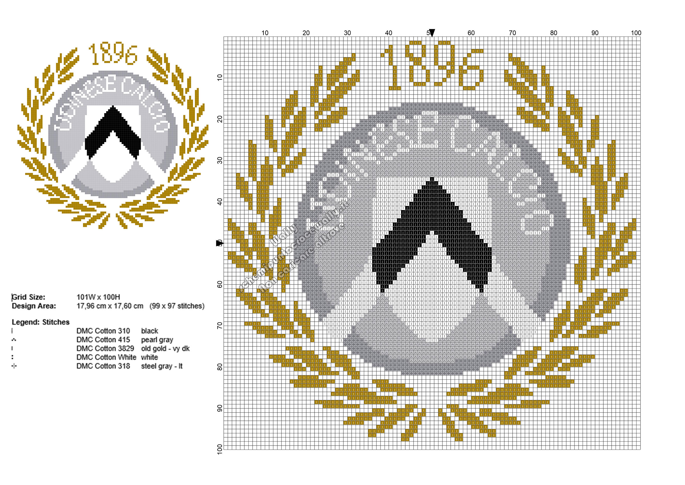 Schema ricamo punto croce logo stemma Udinese Calcio 99x97