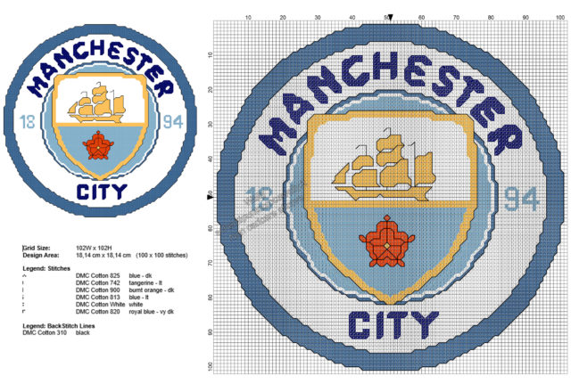 Scudetto del Manchester City schemi punto croce gratis calcio 100x100