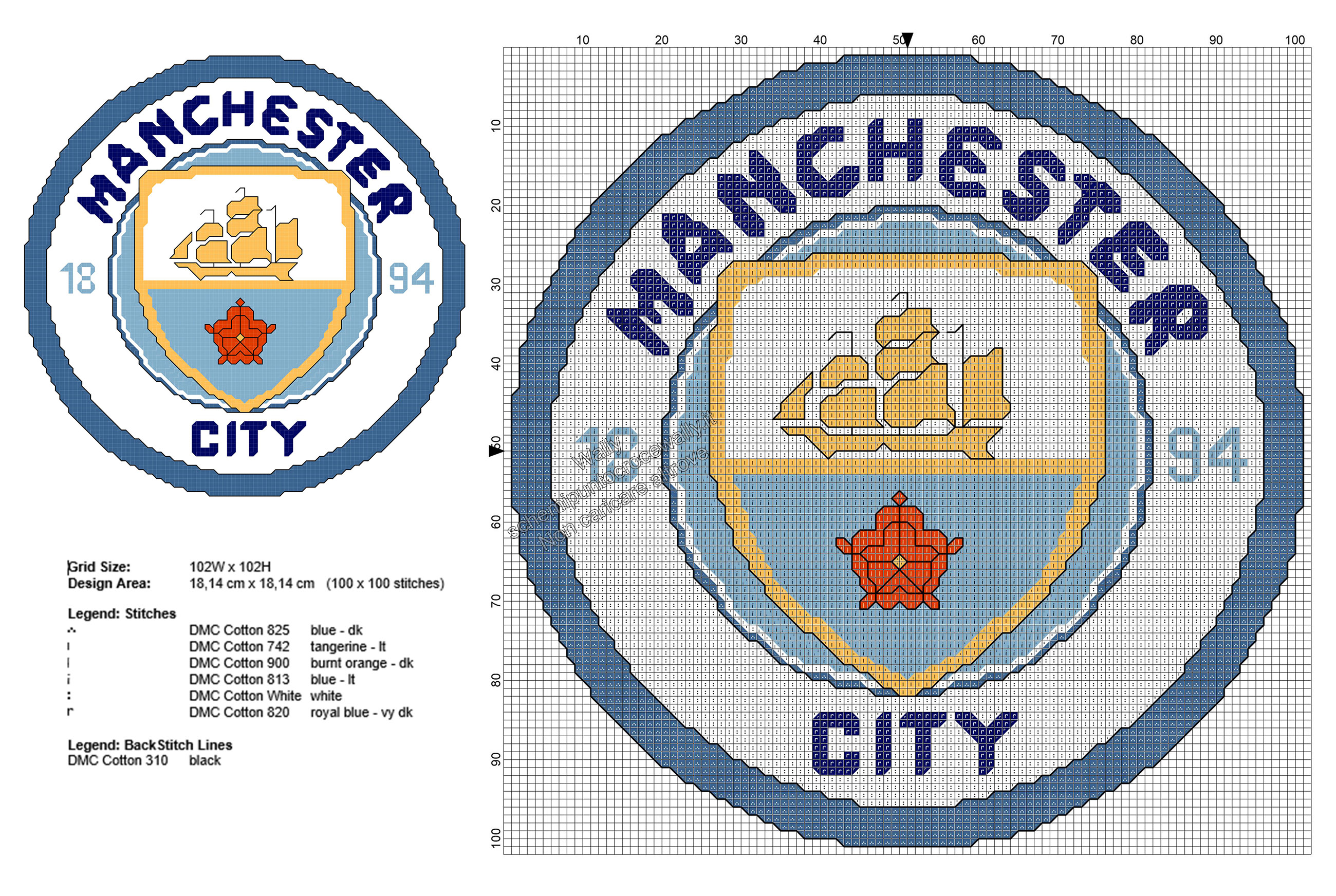 Scudetto del Manchester City schemi punto croce gratis calcio 100x100